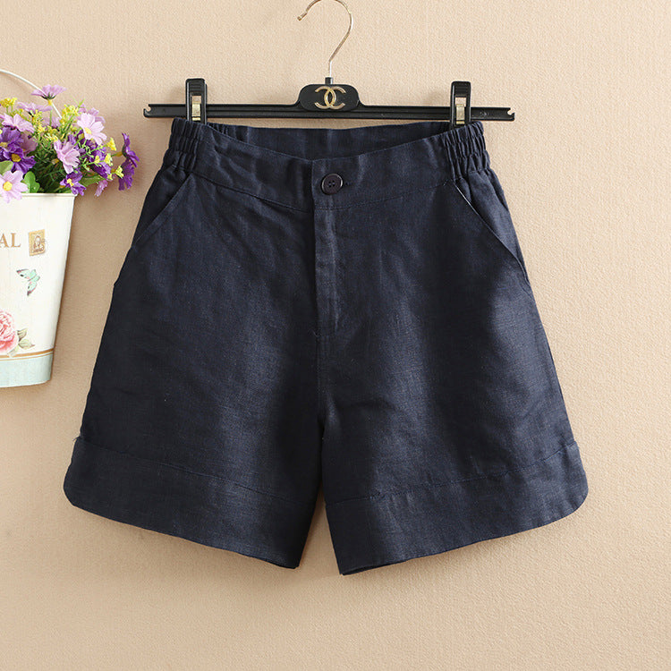 Linen shorts,Women's Korean version of the new loose pants 2024 summer fashion three-quarter wide-leg pants