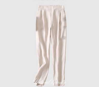 High quality Korean linen women's office trousers, diagonal waistband with pleated back