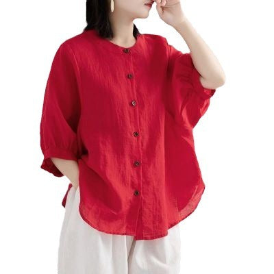 Cotton and linen shirts for women 2024 summer new style classic loose lantern sleeve shirt plus size trendy long sleeve shirt for women