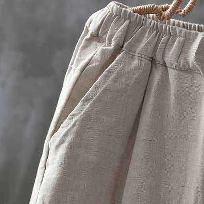 Harem Pants Ankle Length Loose Fit Cotton Linen Slim Elastic Waist Casual