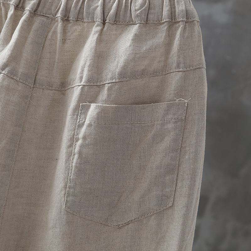 Harem Pants Ankle Length Loose Fit Cotton Linen Slim Elastic Waist Casual